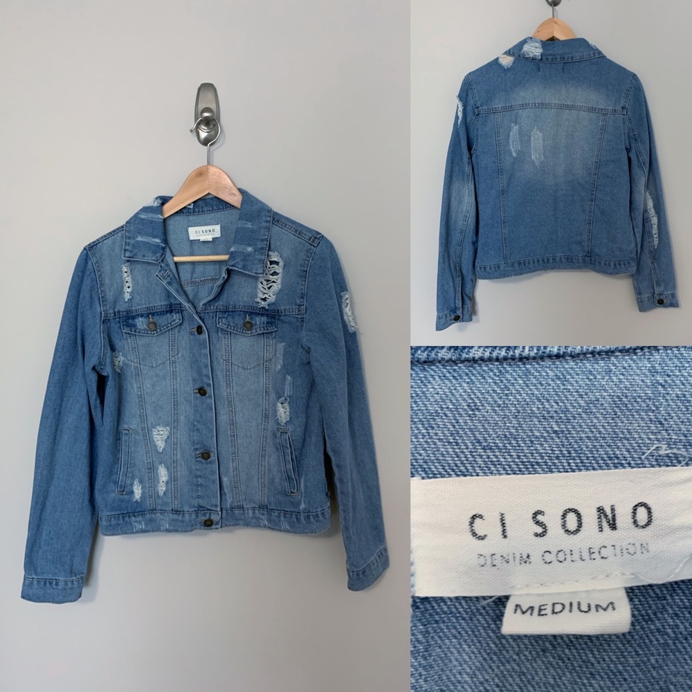 Cisono Denim Destressed Jean Jacket - Medium